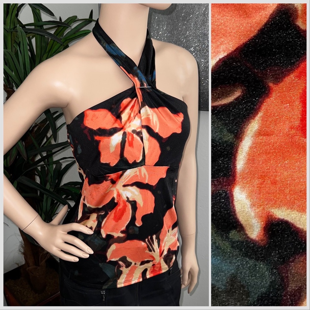 NEW Guess Multicolor Floral Print Halter Neck Top